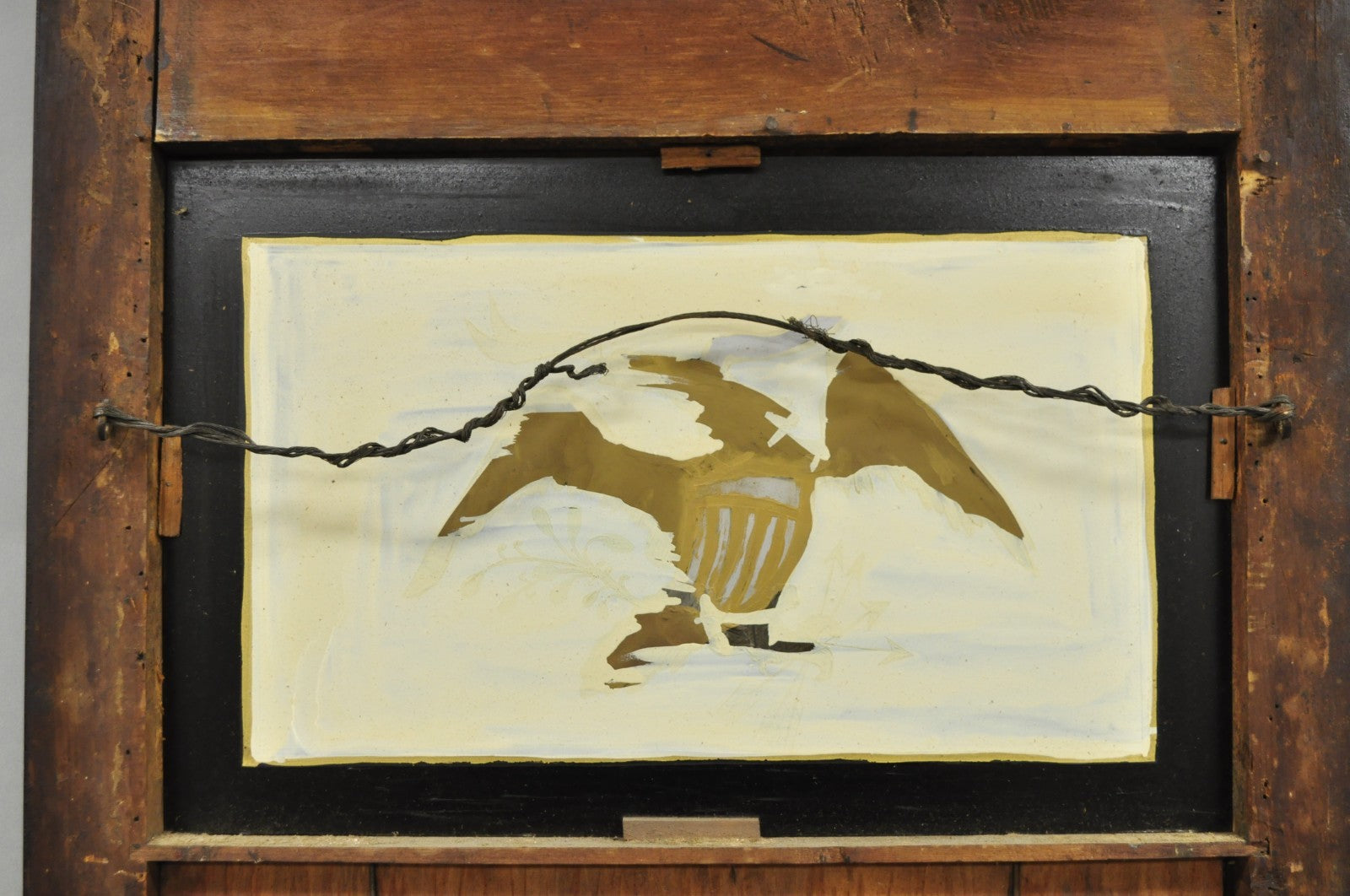 Antique American Federal Mahogany Reverse Painted Eagle Trumeau Wall Mirror