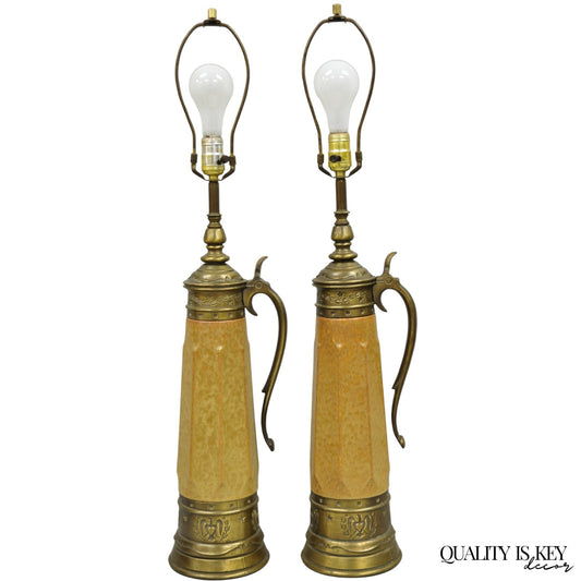 Vintage German Ceramic Pottery Beer Stein Renaissance Style Table Lamps - a Pair