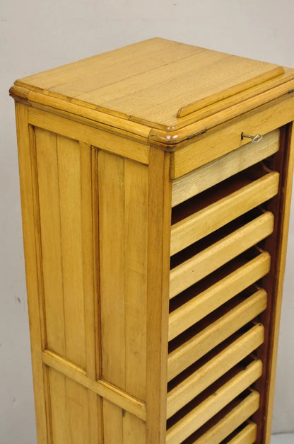 Antique Arts & Crafts Oak & Maple Tambour Shutter Door Lectern Filing Cabinet