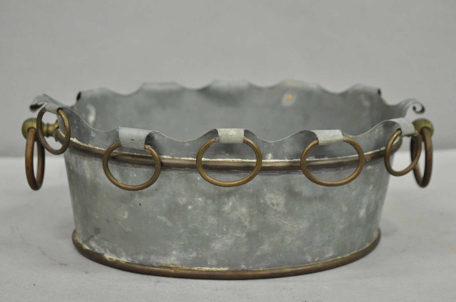 Vintage French Country Tole Zinc Metal Cachepot Planter Pot Made in Portugal
