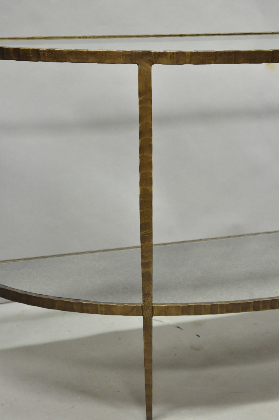 Crate & Barrel Clairemont Demilune Art Deco Wrought Iron & Glass Console Table