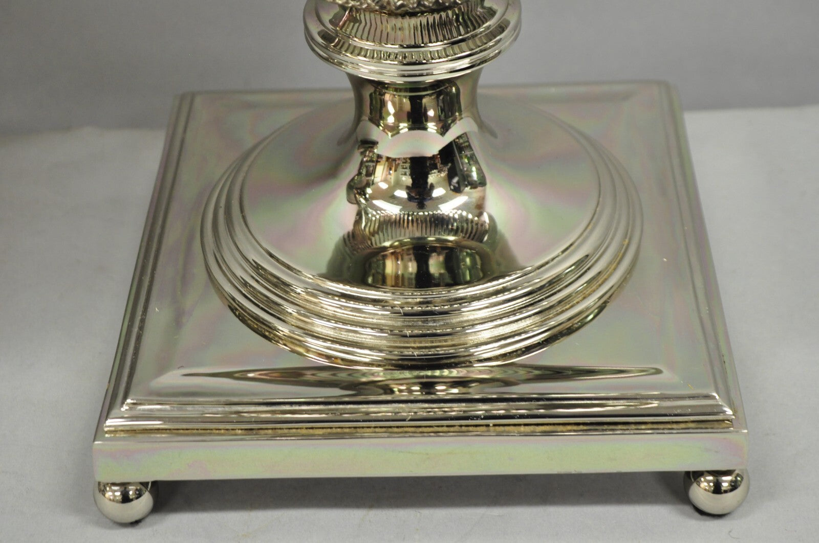 English Regency Style French Empire Silver Plated Large Urn Table Lamps - Pair