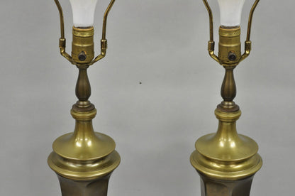 Vintage French Empire Patinated Bronze Brass Column Table Lamps by Wildwood Pair