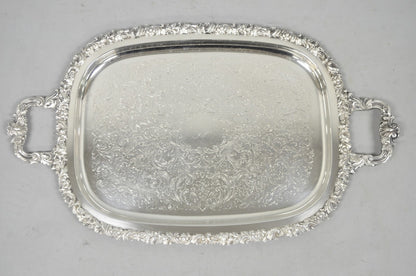 Vintage Gorham YC1466 Silver Plated Floral Repousse Bar Serving Tray w Handles