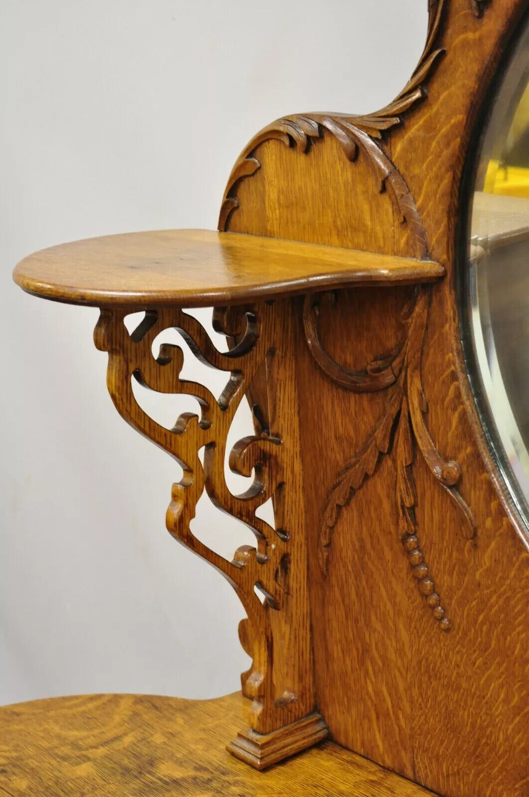 Antique Victorian Tiger Oak Carved Paw Foot Curio Cabinet Base Sideboard Buffet