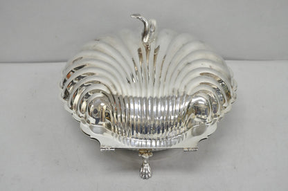 Vintage Eaton Silver Co Regency Silver Plated Clam Shell Warmer w Dolphin Handle