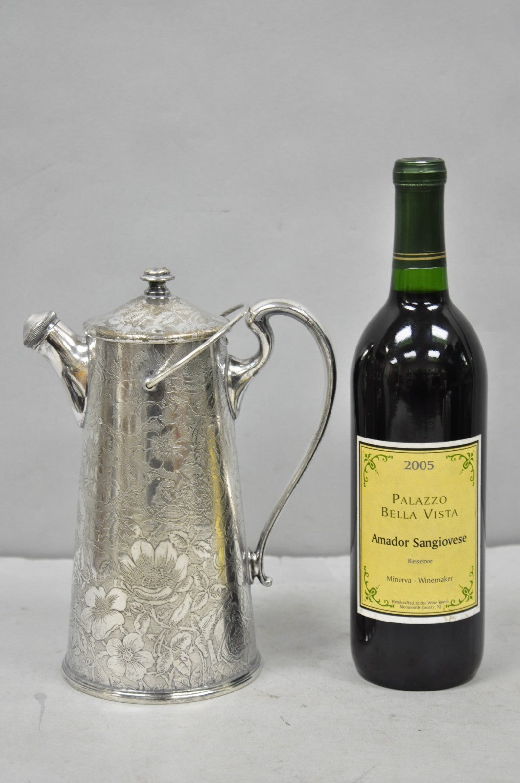 Antique Silver Plated Martini Shaker Pitcher "Tapestry" by Weidlich Brothers