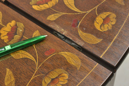 Antique Dutch Marquetry Inlay Flip Top Demilune Round Console Game Table