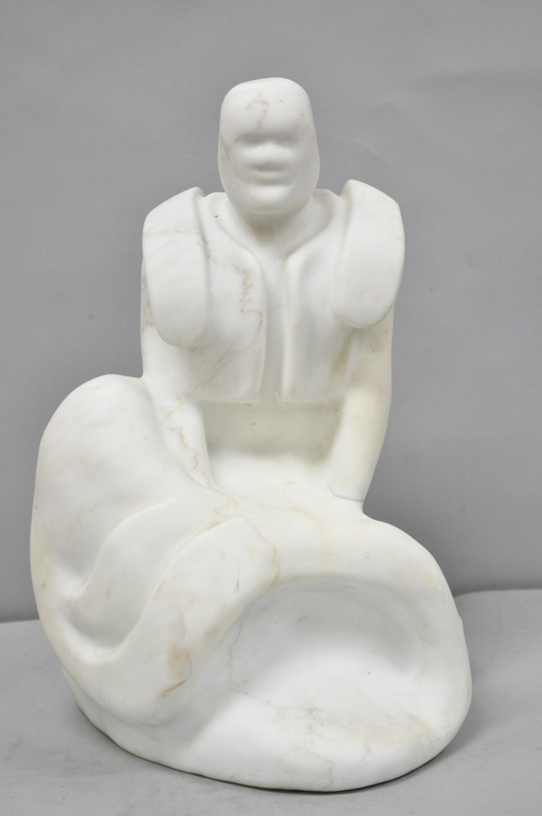 Vintage Seymour Shuren Modern White Carved Marble Male Soldier Figure Sculpture