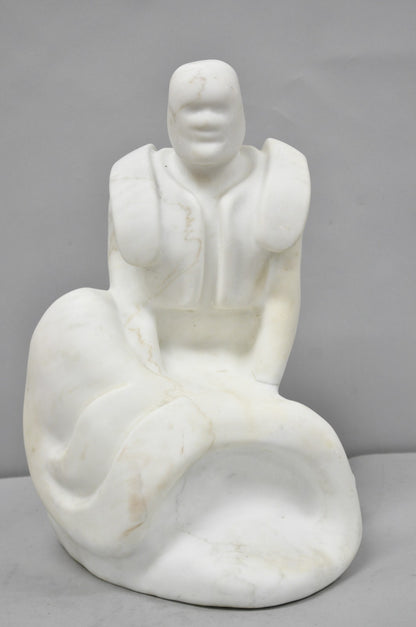 Vintage Seymour Shuren Modern White Carved Marble Male Soldier Figure Sculpture