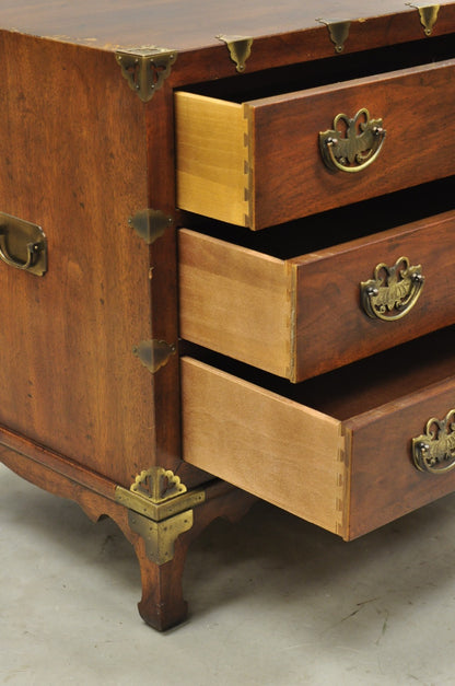 Henredon Pan Asian Chinoiserie Brass Butterfly 3 Drawer Campaign Chest Commode
