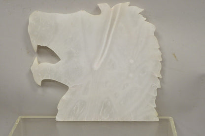 Vintage Italian Carved White Alabaster Lion Head Sculpture Statue Figure (B)