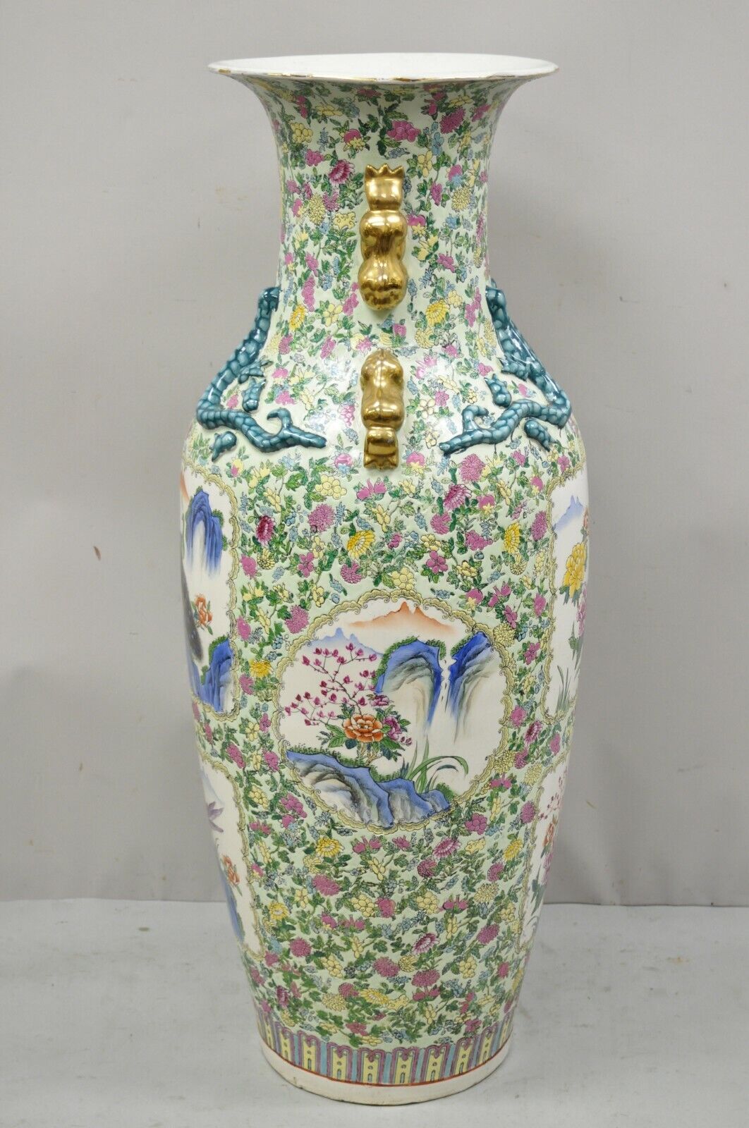 Vintage Chinese Export 49 Large Peacock Rose Medallion Porcelain Palace Urn Vase