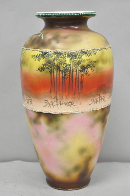Antique Japanese Heavy Moriage Hand Painted Porcelain Oriental Bird Satsuma Vase