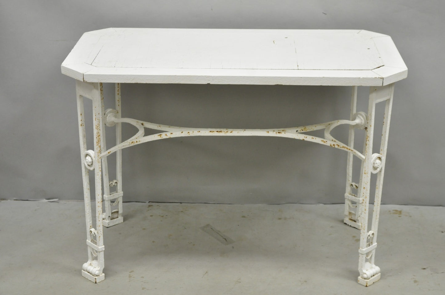Antique Gothic Renaissance Wrought Iron Stretcher Base Potting Side Table (B)