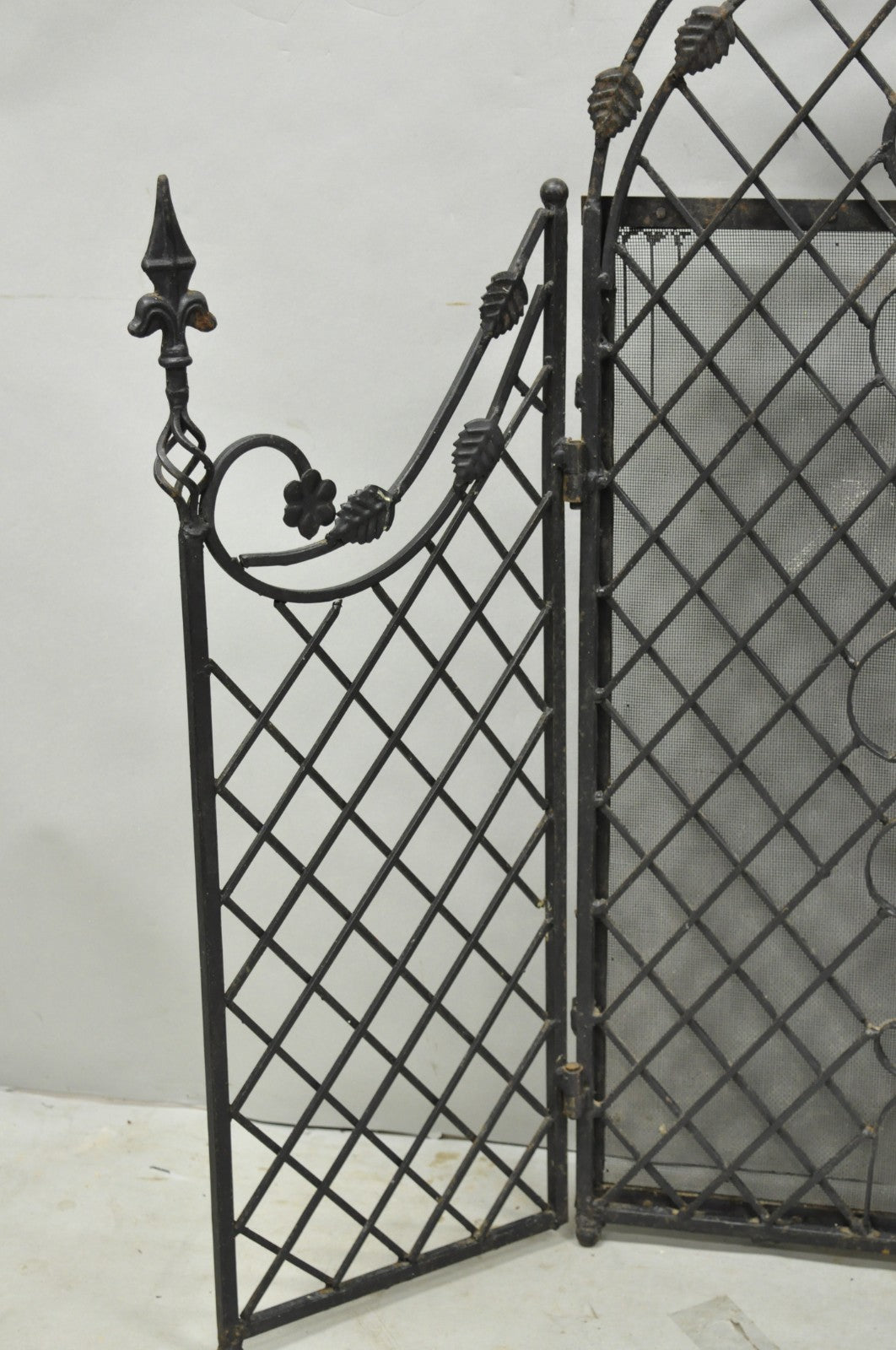 Antique Gothic Arts & Crafts Wrought Iron Scrolling Folding Fireplace Screen