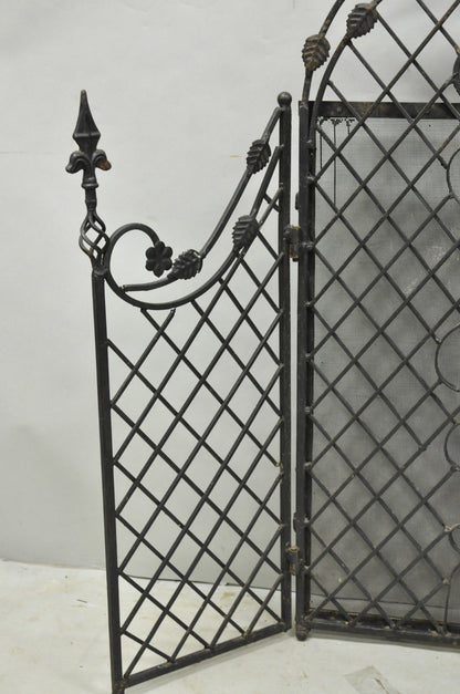 Antique Gothic Arts & Crafts Wrought Iron Scrolling Folding Fireplace Screen