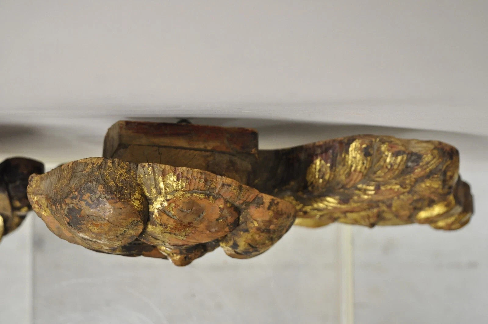 Vintage Chinoiserie Carved Wood Gold Gilt 12" Chinese Foo Dog Figures - a Pair