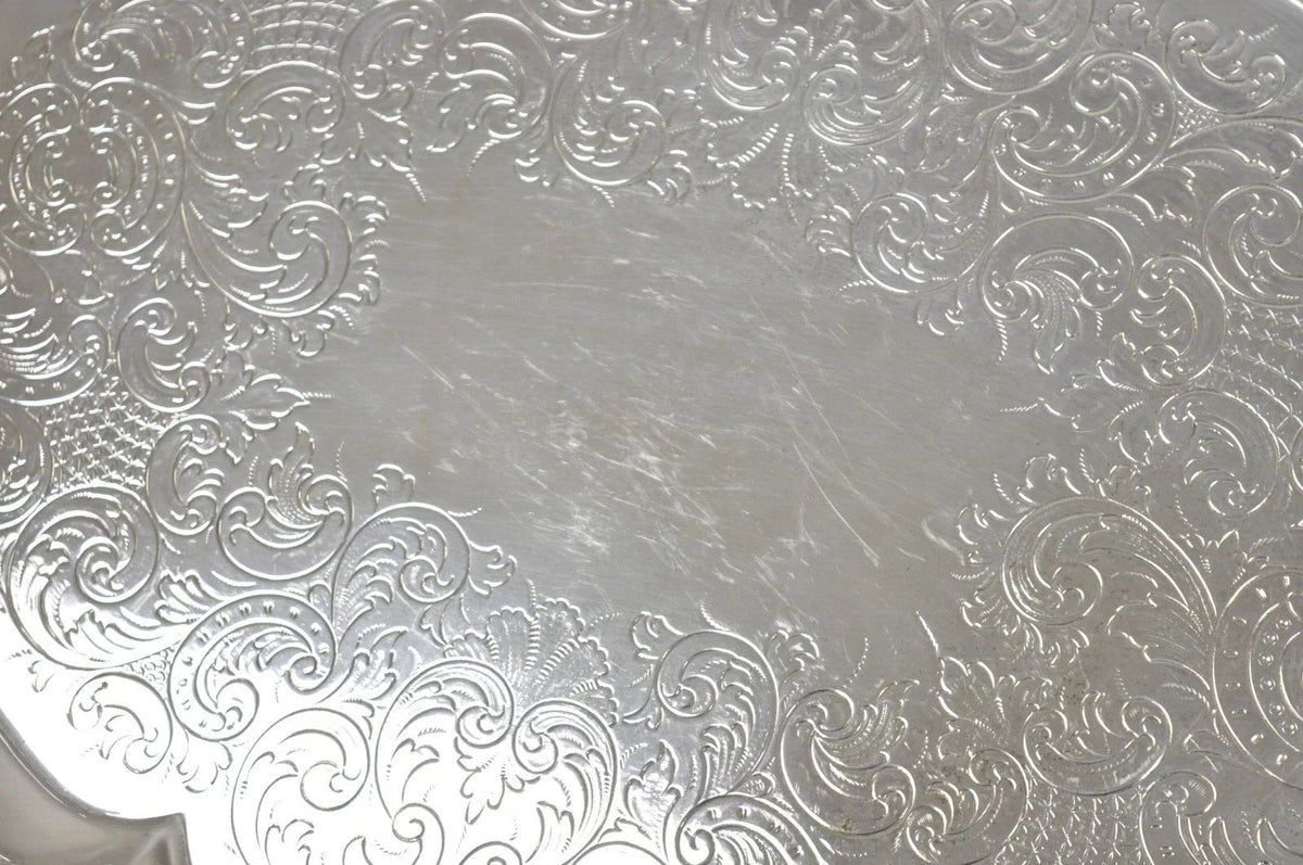 Antique Victorian English Sheffield Ornate Oval Footed Serving Platter Bar Tray
