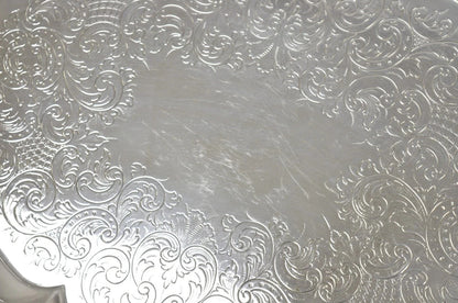 Antique Victorian English Sheffield Ornate Oval Footed Serving Platter Bar Tray