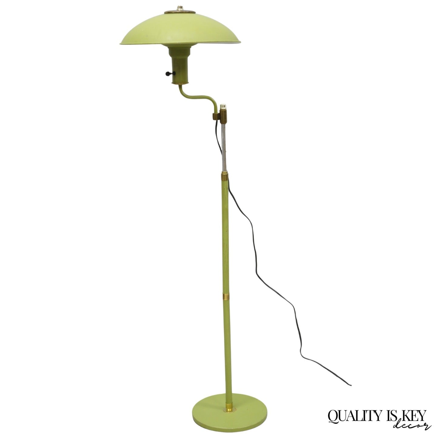 Vintage Mid Century Modern Avocado Green Adjustable Flying Saucer Floor Lamp