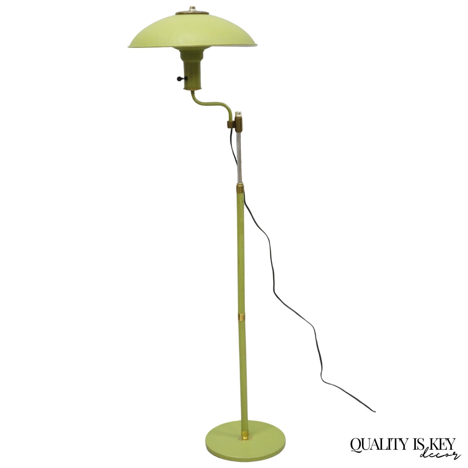 Vintage Mid Century Modern Avocado Green Adjustable Flying Saucer Floor Lamp