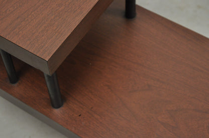 Vintage Mid Century Modern Two Tier Step Walnut Laminate Spindle End Table, Pair