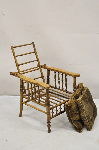 Antique Arts & Crafts Mission Turn Carved Walnut Small Child's Morris Chair