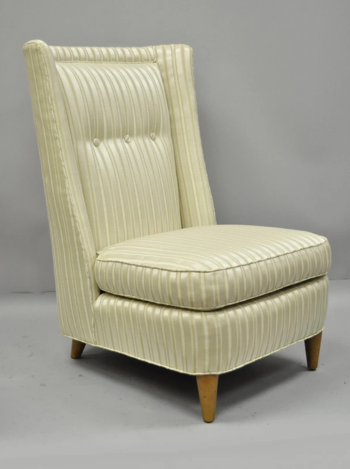 Paul Laszlo Mid Century Modern Upholstered Barrel Back Slipper Lounge Chair Pair