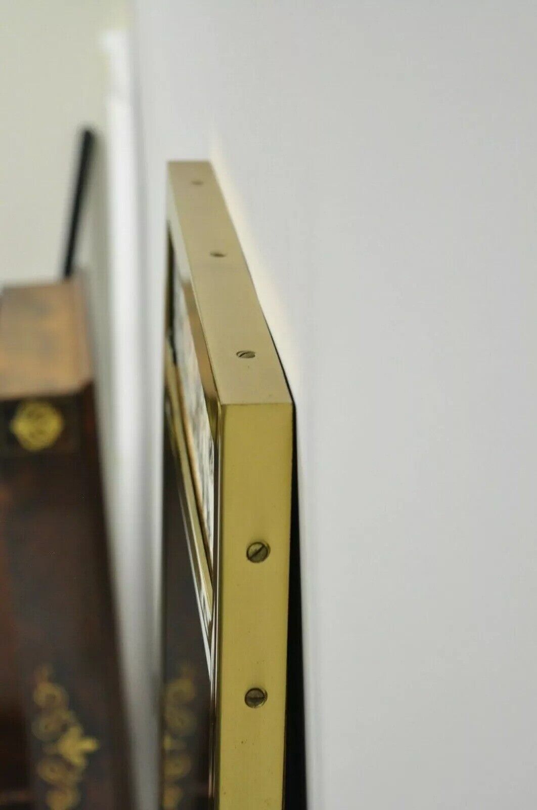 Vintage JL Metz Tomlinson Modern Brass Frame Marble Inlay 65" Tall Narrow Mirror
