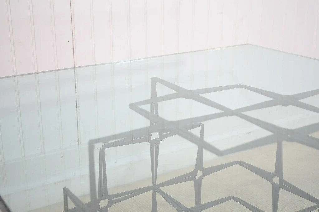 Trimark Mid Century Modern Green Brutalist Steel Nail Square Glass Coffee Table