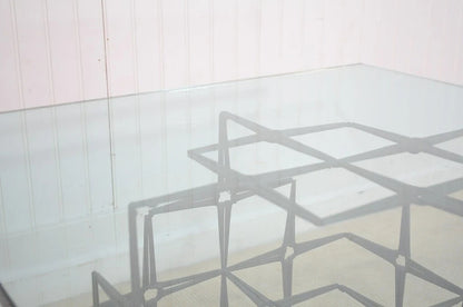 Trimark Mid Century Modern Green Brutalist Steel Nail Square Glass Coffee Table