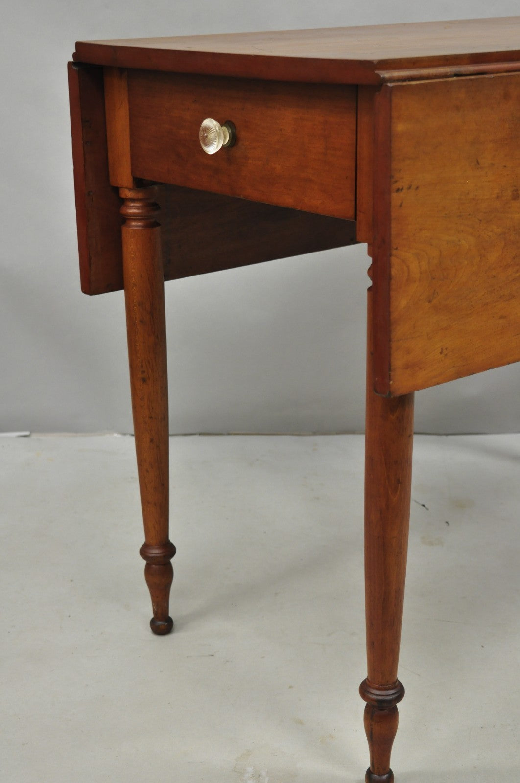 Antique French Country Farmhouse Cherry Wood Drop Leaf Pembroke Dining Table