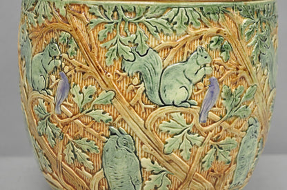 Weller Clinton Art Pottery Green Glazed Squirrel & Acorn Planter Jardinière