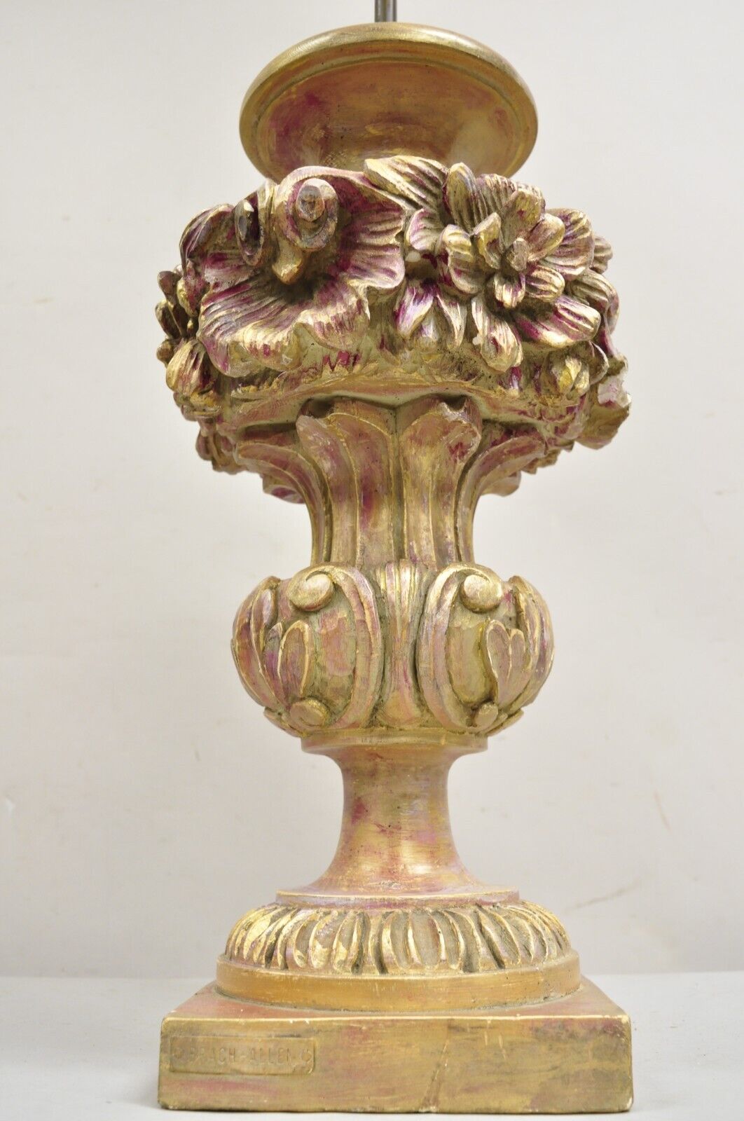 Vintage Italian Hollywood Regency Pink & Gold Ceramic Table Lamp by Brach Allen