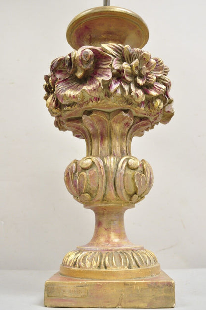 Vintage Italian Hollywood Regency Pink & Gold Ceramic Table Lamp by Brach Allen
