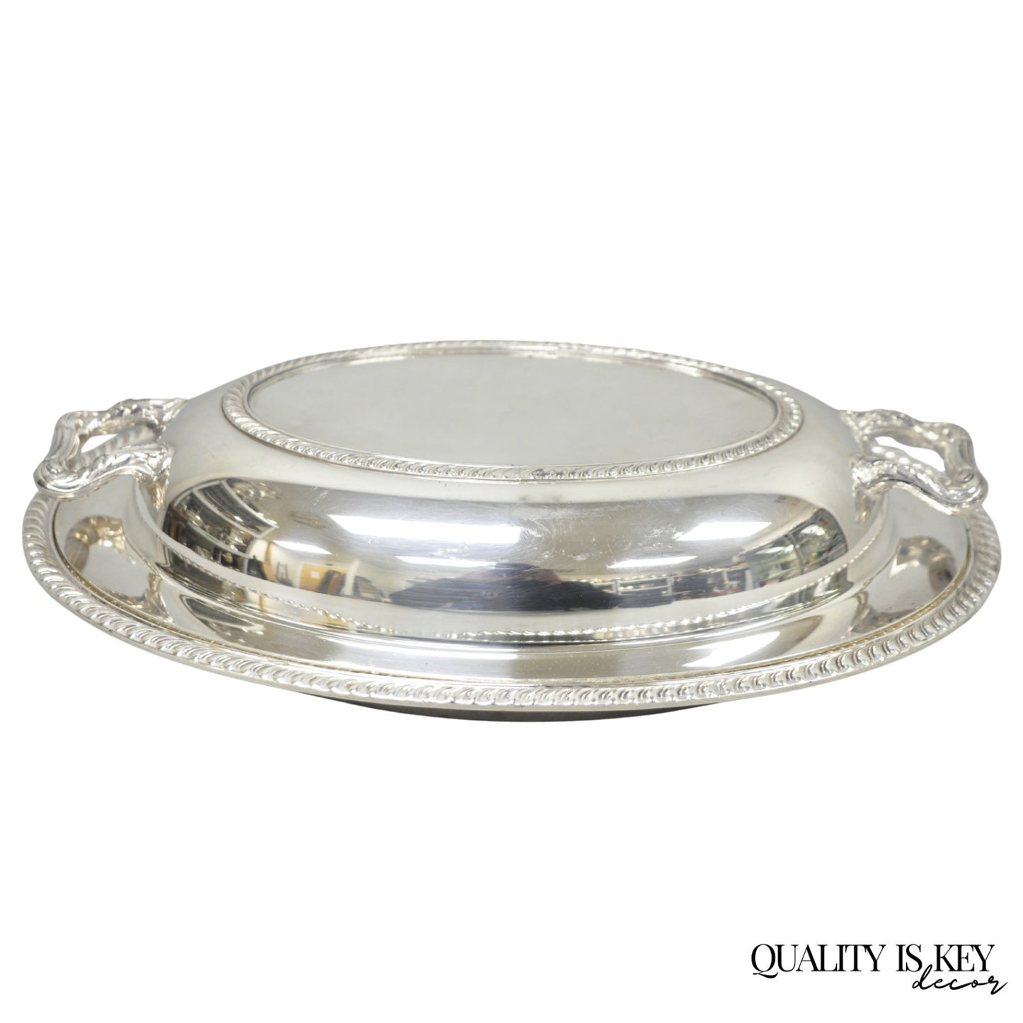 Vintage Oneida Fiesta Silver Plated Oval Covered Vegetable Serving Dish Platter