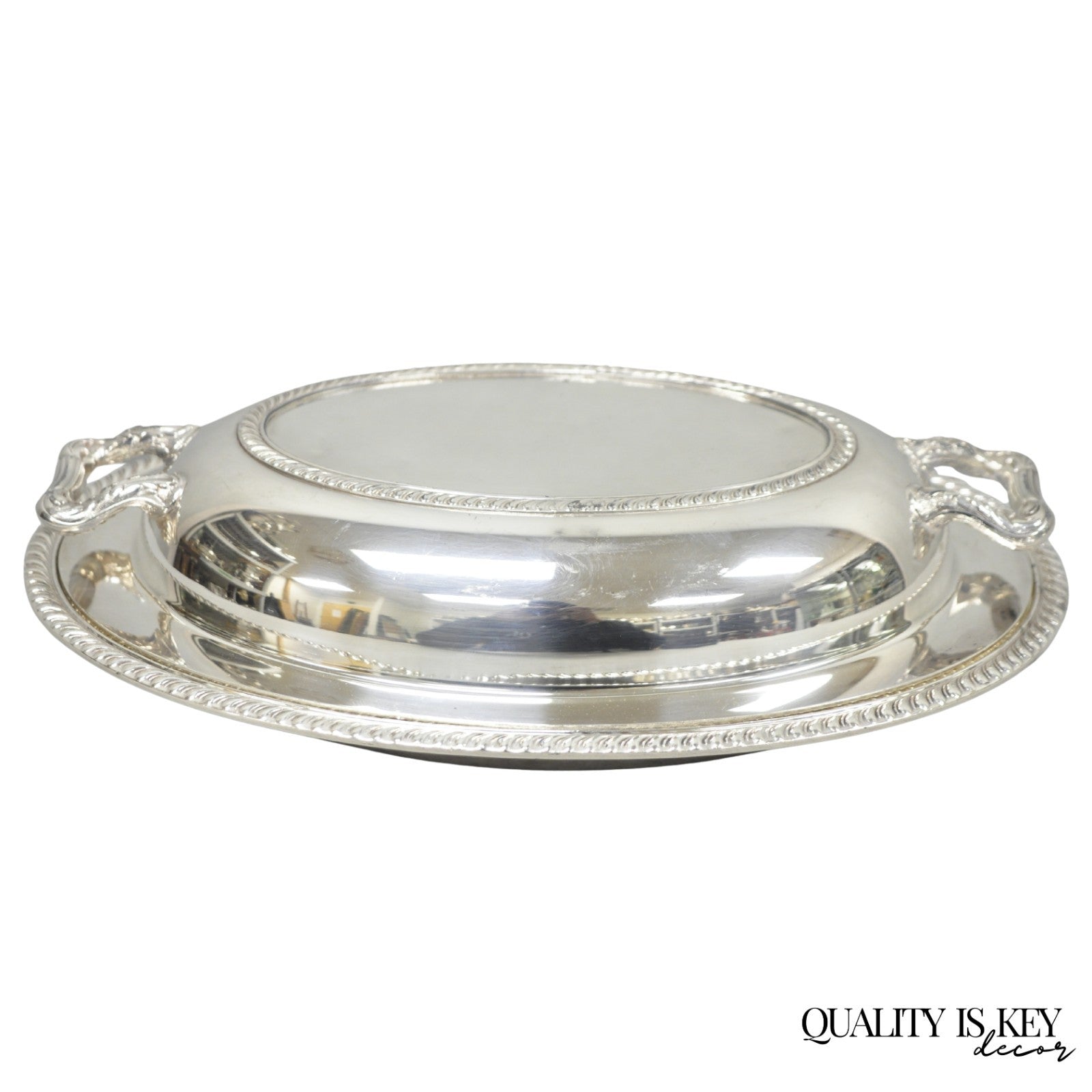 Vintage Oneida Fiesta Silver Plated Oval Covered Vegetable Serving Dish Platter
