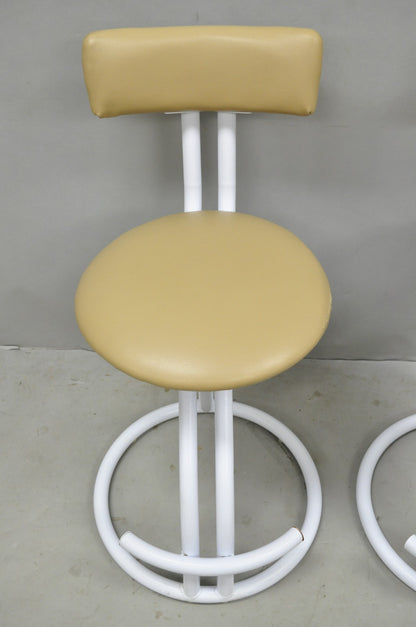 Vintage Postmodern Memphis Style White Tubular Metal Swivel Bar Stools  - a Pair