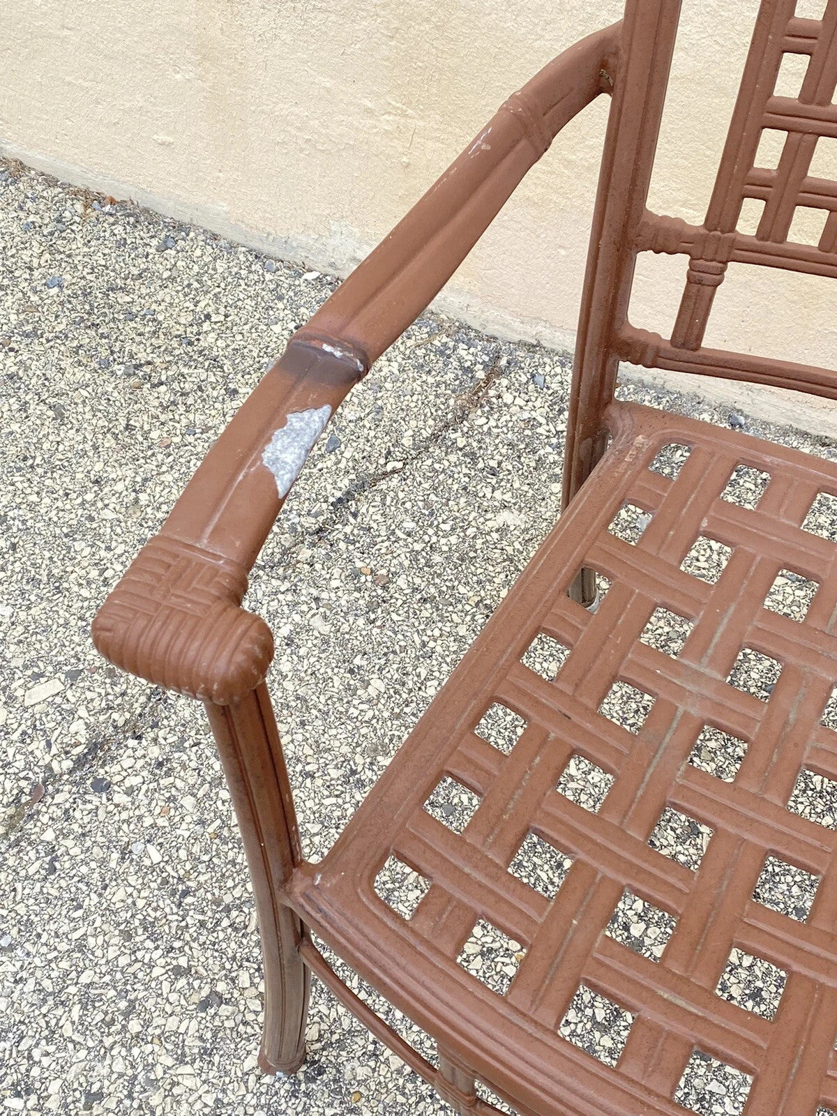Cast Aluminum Basket Weave Lattice Rattan Metal Patio Outdoor Arm Chair