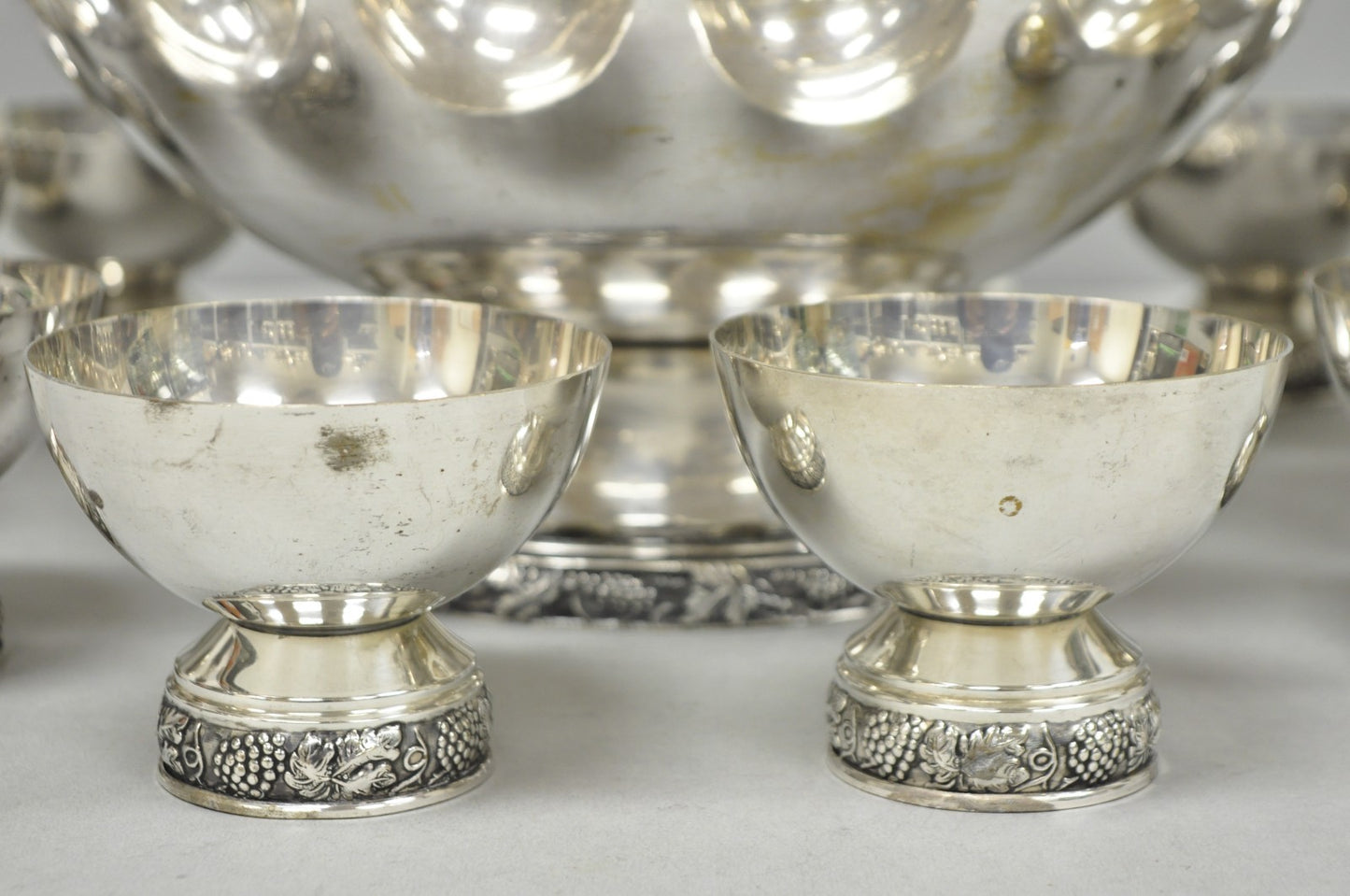 Vintage Victorian Silver Plated Footed Twin Handle Punch Bowl Set w/ 12 Cups