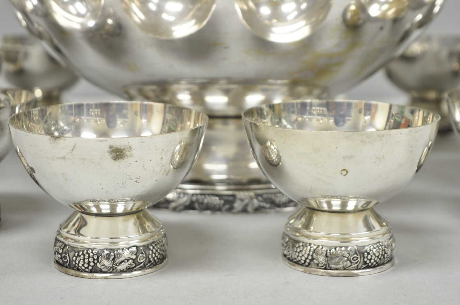 Vintage Victorian Silver Plated Footed Twin Handle Punch Bowl Set w/ 12 Cups