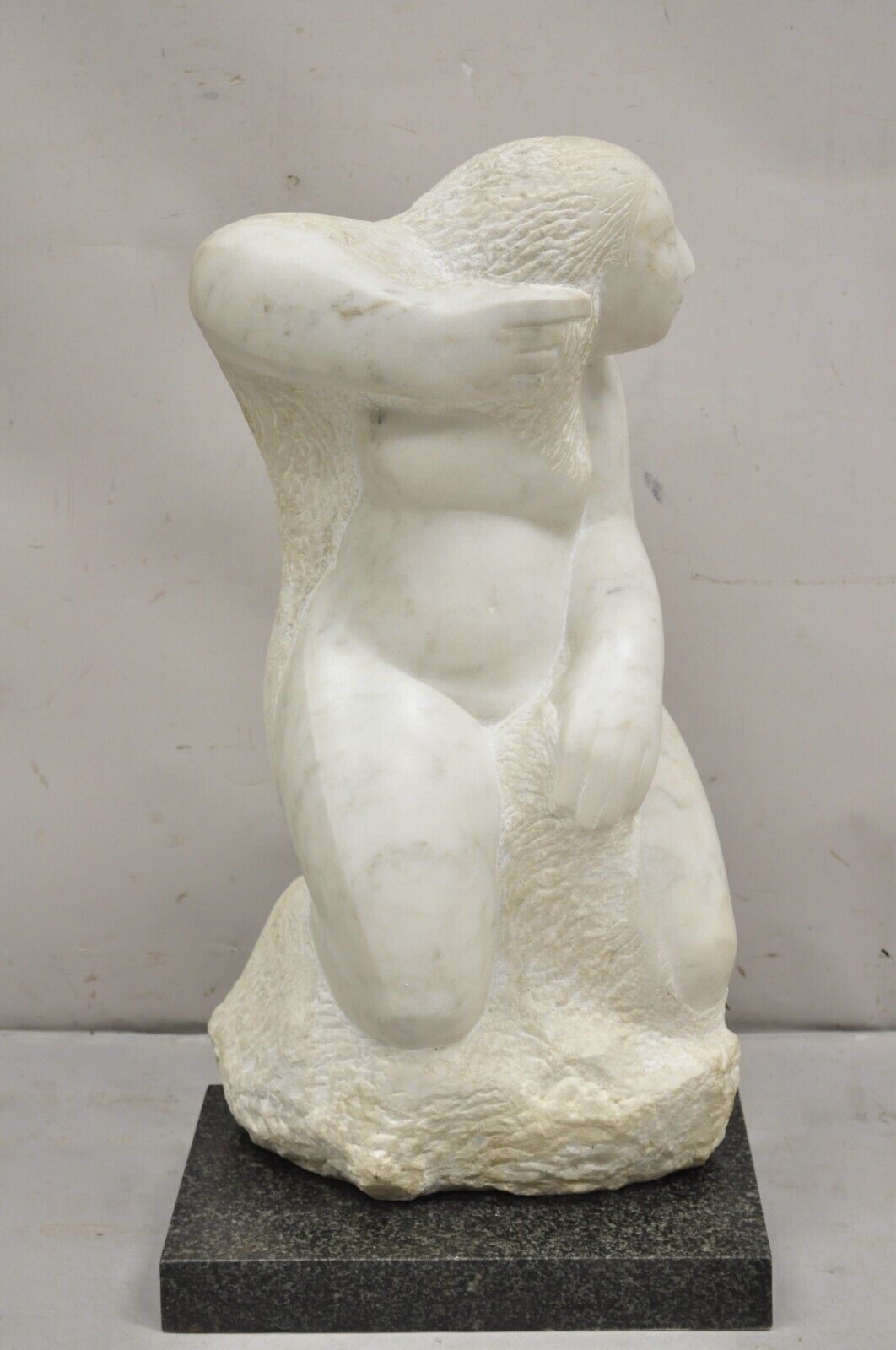 Lorrie Goulet Large Female Nude Carved Marble Abstract Sculpture on Marble Base