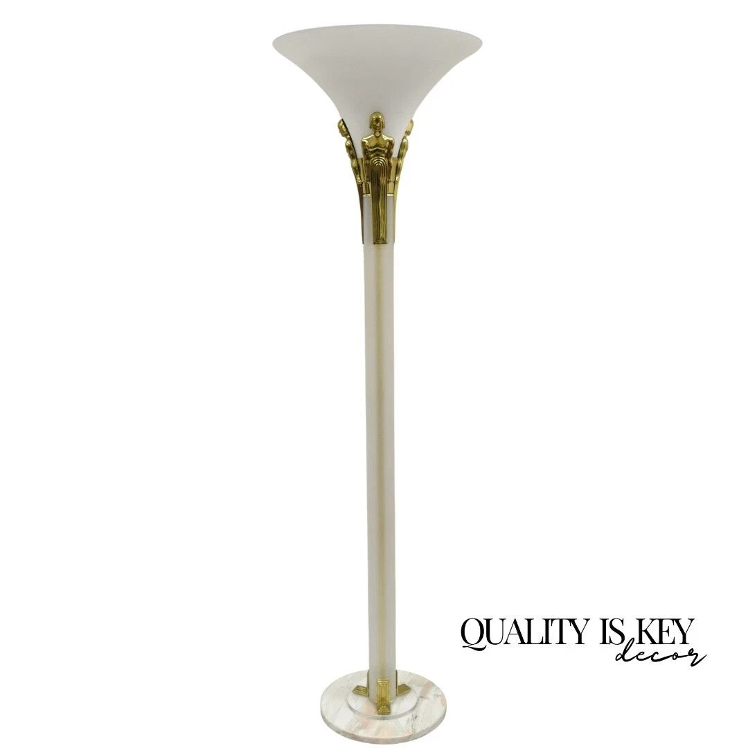 Vintage Postmodern Art Deco Figural Frosted Acrylic & Glass Torchiere Floor Lamp