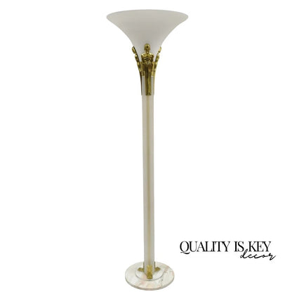 Vintage Postmodern Art Deco Figural Frosted Acrylic & Glass Torchiere Floor Lamp