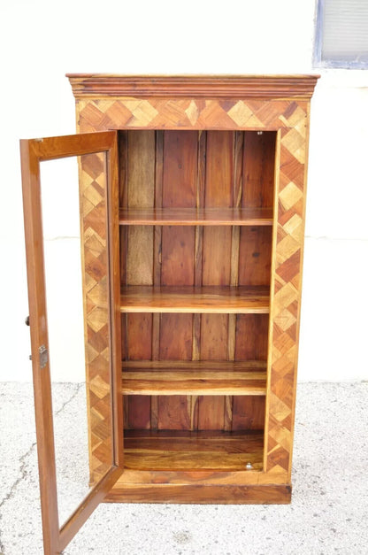 Marquetry Geometric Inlay Mixed Wood One Drawer Bookcase Display Cabinet Curio