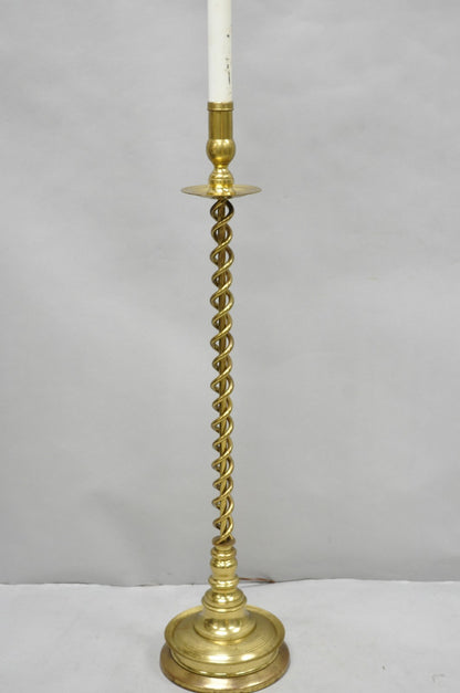 Vintage English Brass Spiral Barley Twist Candlestick Pole Floor Lamp