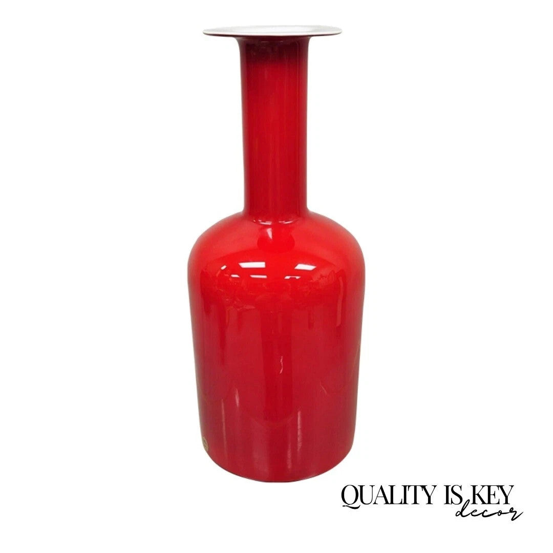 Vintage Mid Century Modern Gulvase by Otto Brauer Holmegaard Red Art Glass Vase