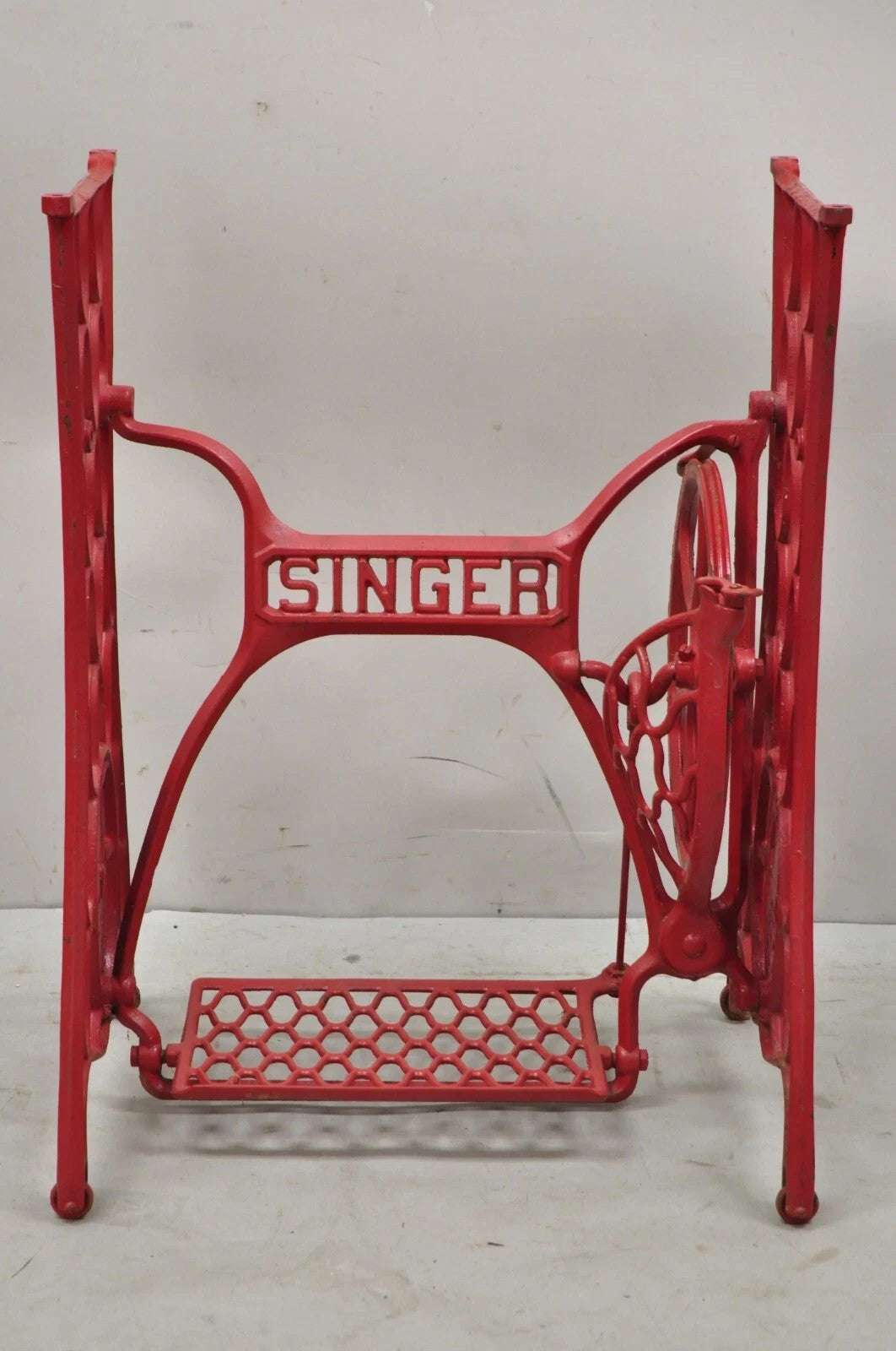 Antique Singer Cast Iron Red Treadle Sewing Machine Table Base