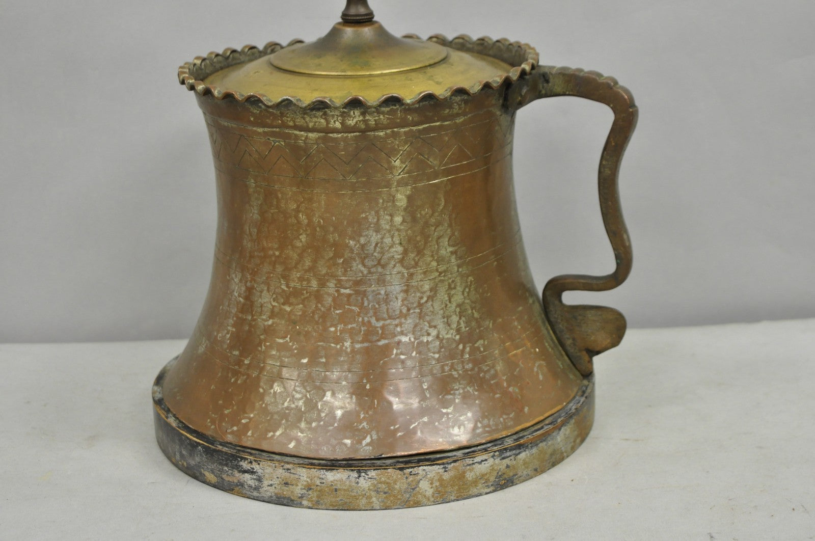 Antique Anglo Indian Moroccan Hammered Copper Pitcher w Handle Table Lamp